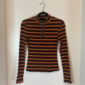 SHEIN Striped Ribbed Half-Zip Long Sleeve Top – Size X-Small